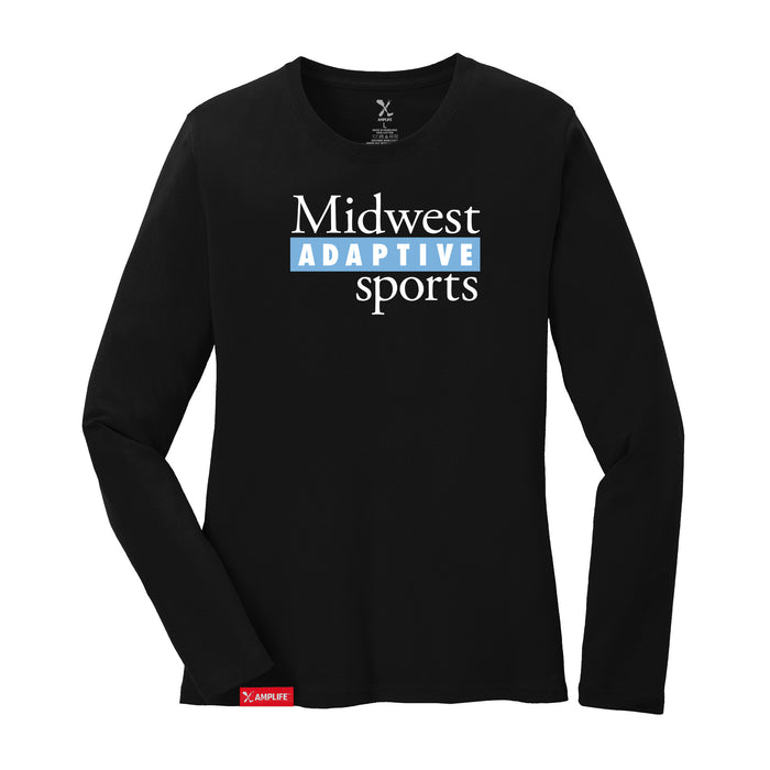 MAS Kansas City Wheelchair Softball MAS Logo Women's Black Long Sleeve T-Shirt on a white background