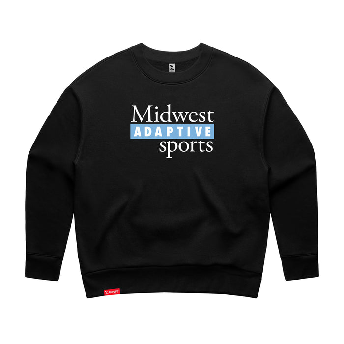 MAS Kansas City Wheelchair Softball MAS Logo Women's Black Modern Crewneck Sweatshirt on a white background