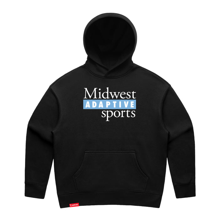 MAS Kansas City Wheelchair Softball MAS Logo Women's Black Modern Hoodie on a white background