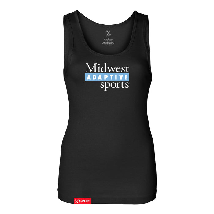 MAS Kansas City Wheelchair Softball MAS Logo Women's Black Slim Micro Rib Tank Top on a white background
