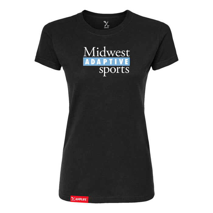 MAS Kansas City Wheelchair Softball MAS Logo Women's Black Slim T-Shirt on a white background
