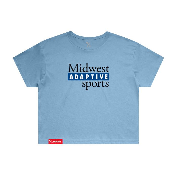 MAS Kansas City Wheelchair Softball MAS Logo Women's Carolina Blue Crop T-Shirt on a white background