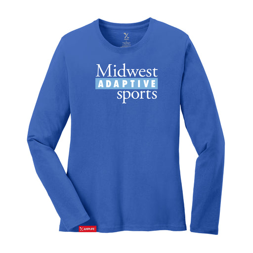MAS Kansas City Wheelchair Softball MAS Logo Women's Royal Long Sleeve T-Shirt on a white background