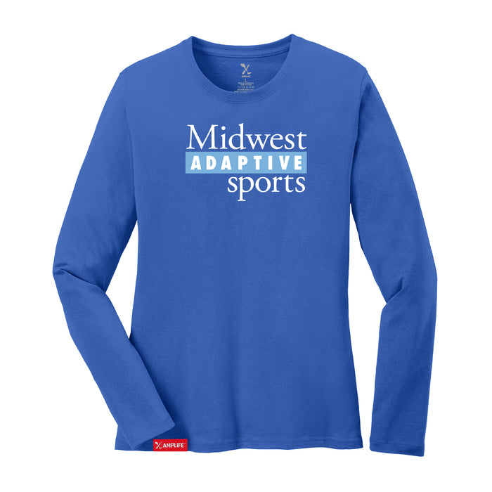 MAS Kansas City Wheelchair Softball MAS Logo Women's Royal Long Sleeve T-Shirt on a white background