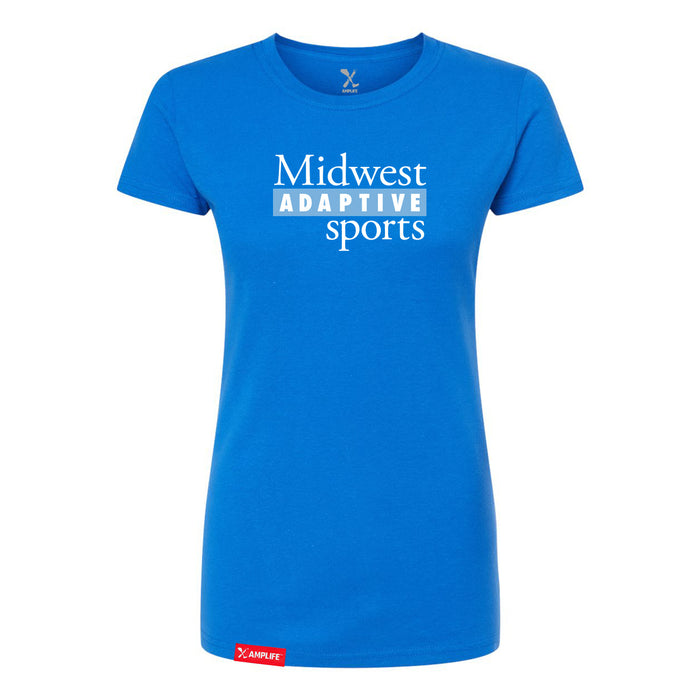 MAS Kansas City Wheelchair Softball MAS Logo Women's Royal Slim T-Shirt on a white background
