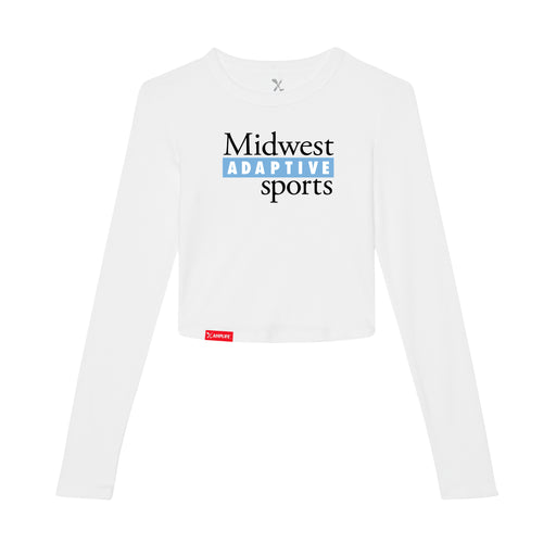 MAS Kansas City Wheelchair Softball MAS Logo Women's White Crop Long Sleeve T-Shirt on a white background