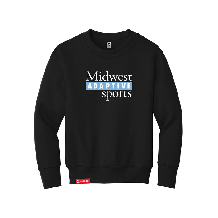 MAS Kansas City Wheelchair Softball MAS Logo Youth Black Crewneck Sweatshirt on a white background