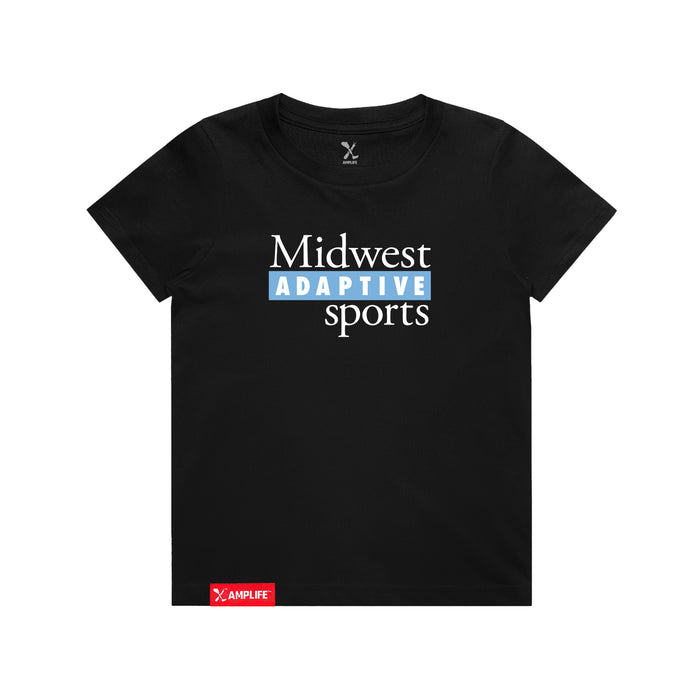 MAS Kansas City Wheelchair Softball MAS Logo Youth Black T-Shirt on a white background