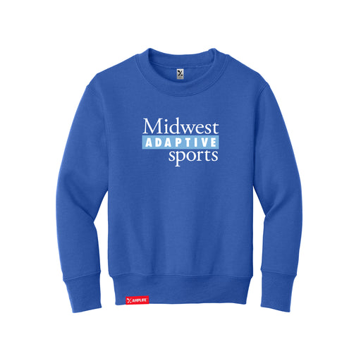 MAS Kansas City Wheelchair Softball MAS Logo Youth Royal Crewneck Sweatshirt on a white background