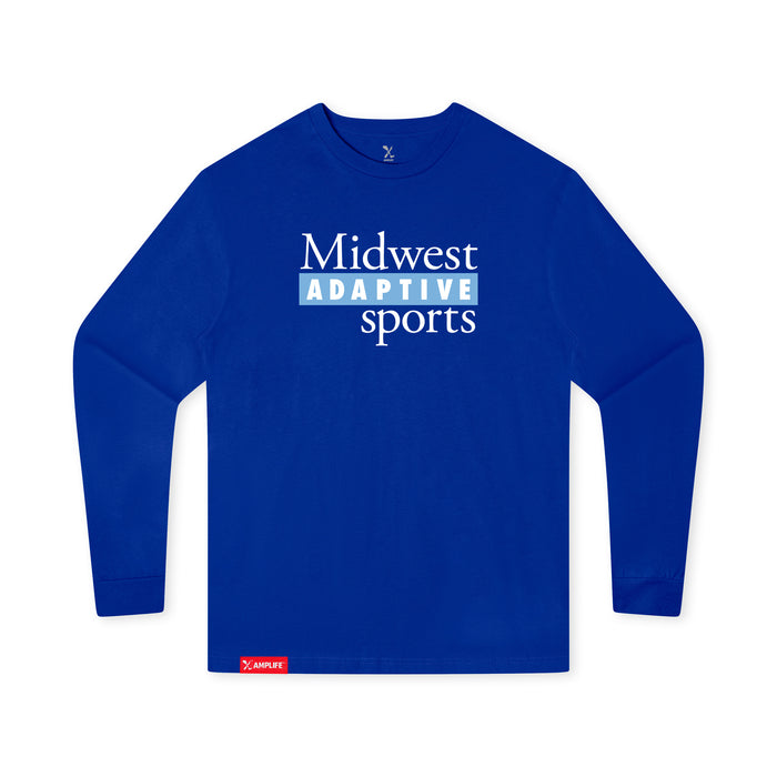 MAS Kansas City Wheelchair Softball MAS Logo Youth Royal Long Sleeve T-Shirt on a white background