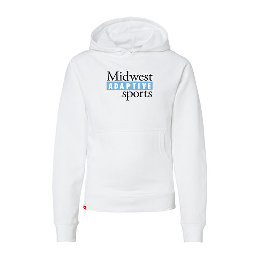 MAS Kansas City Wheelchair Softball MAS Logo Youth White Hoodie on a white background