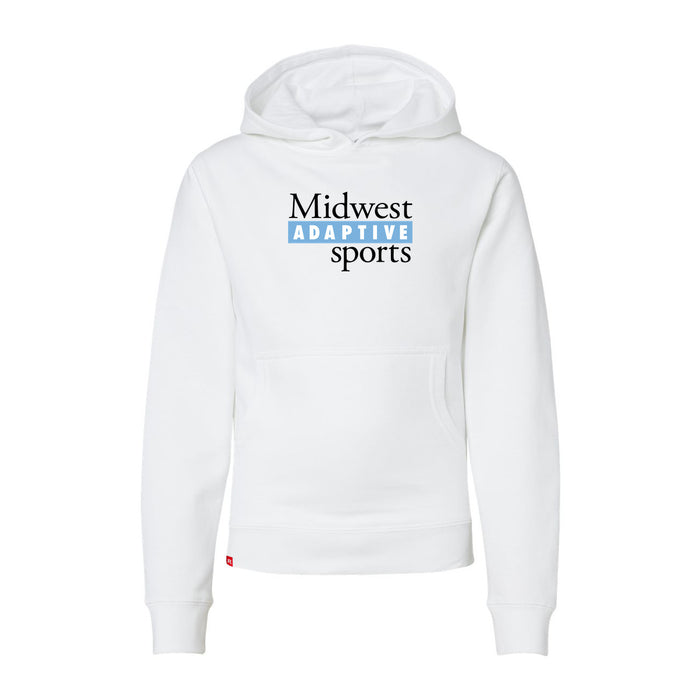 MAS Kansas City Wheelchair Softball MAS Logo Youth White Hoodie on a white background