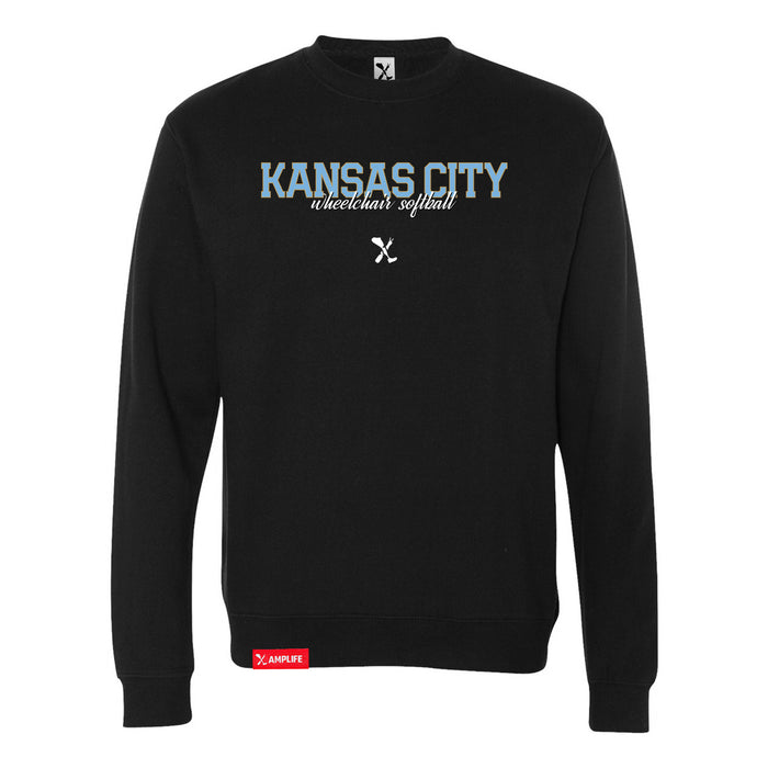 MAS Kansas City Wheelchair Softball Script Black Crewneck Sweatshirt on a white background