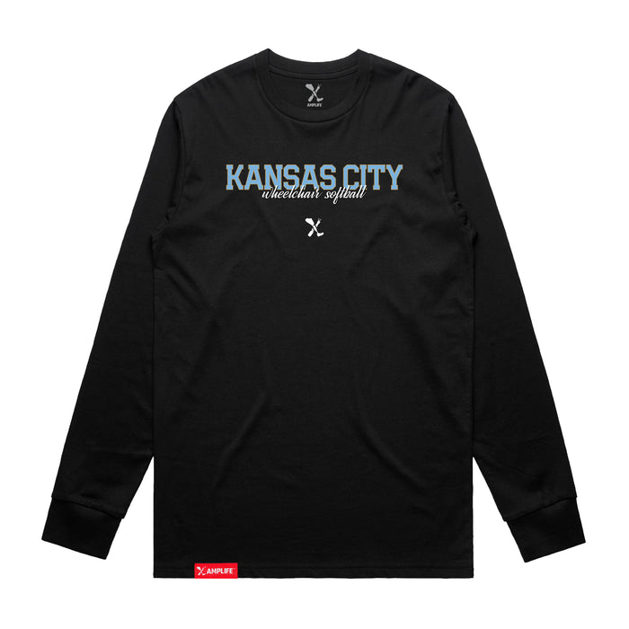 MAS Kansas City Wheelchair Softball Script Black Long Sleeve T-Shirt on a white background