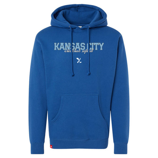MAS Kansas City Wheelchair Softball Script Royal Hoodie on a white background