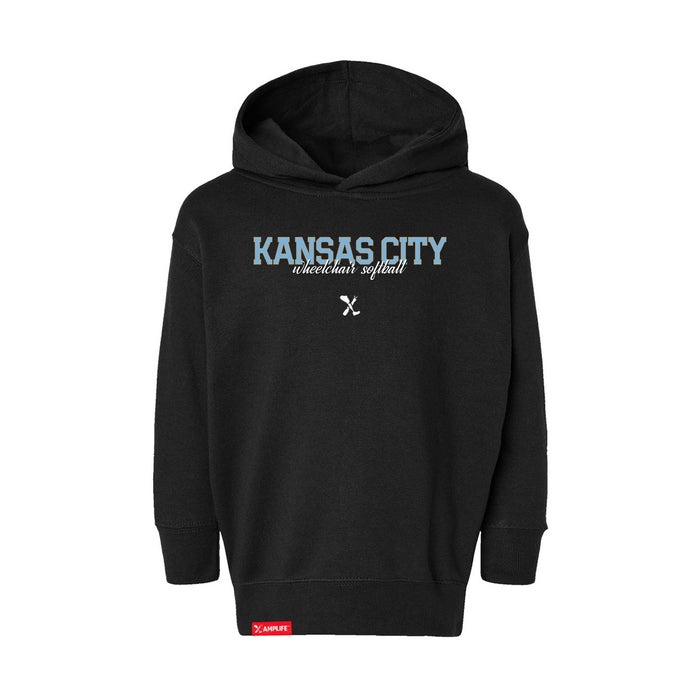 MAS Kansas City Wheelchair Softball Script Toddler Black Hoodie on a white background
