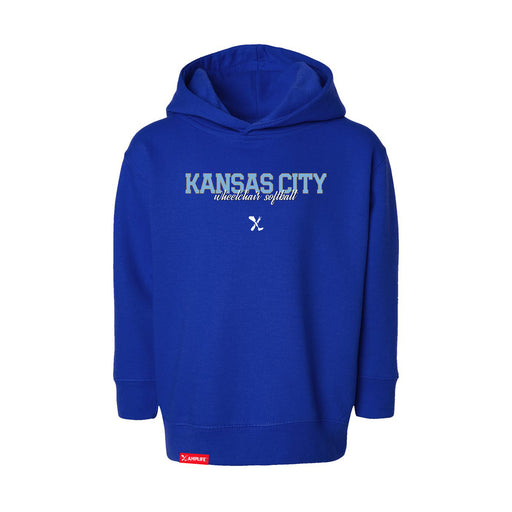 MAS Kansas City Wheelchair Softball Script Toddler Royal Hoodie on a white background