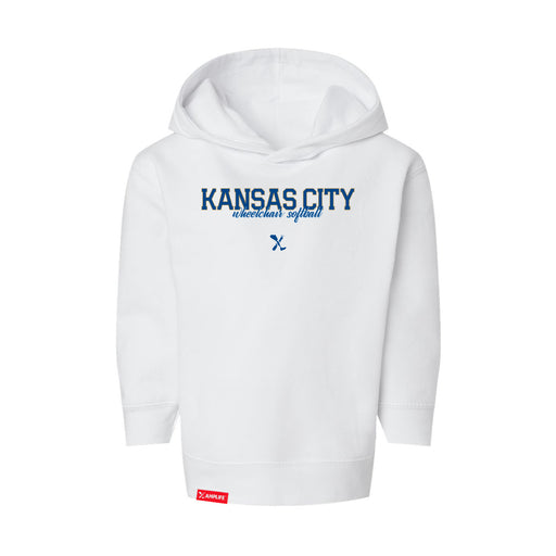 MAS Kansas City Wheelchair Softball Script Toddler White Hoodie on a white background