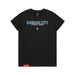 MAS Kansas City Wheelchair Softball Script Women's Black T-Shirt on a white background