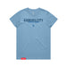 MAS Kansas City Wheelchair Softball Script Women's Carolina Blue T-Shirt on a white background