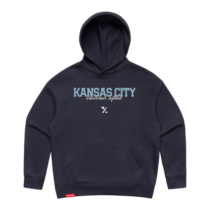 MAS Kansas City Wheelchair Softball Script Women's Ink Blue Modern Hoodie on a white background