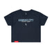 MAS Kansas City Wheelchair Softball Script Women's Navy Crop T-Shirt on a white background