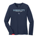 MAS Kansas City Wheelchair Softball Script Women's Navy Long Sleeve T-Shirt on a white background