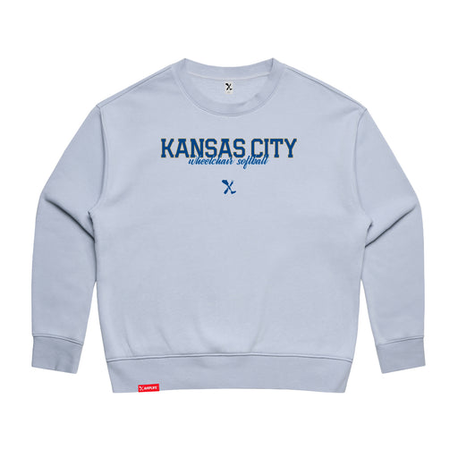 MAS Kansas City Wheelchair Softball Script Women's Powder Modern Crewneck Sweatshirt on a white background