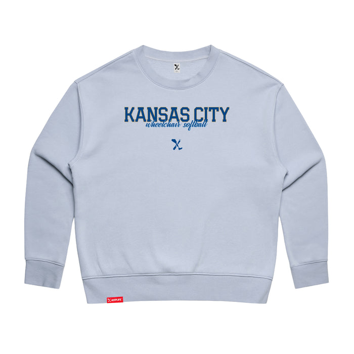 MAS Kansas City Wheelchair Softball Script Women's Powder Modern Crewneck Sweatshirt on a white background