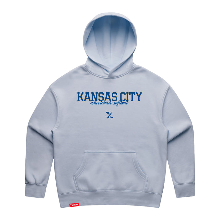 MAS Kansas City Wheelchair Softball Script Women's Powder Modern Hoodie on a white background