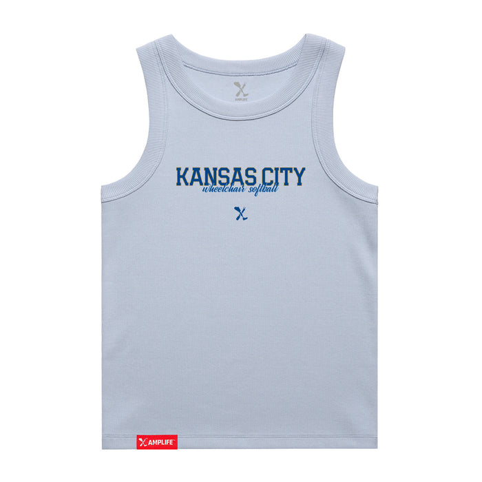 MAS Kansas City Wheelchair Softball Script Women's Powder Organic Tank Top on a white background