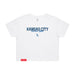 MAS Kansas City Wheelchair Softball Script Women's White Crop T-Shirt on a white background