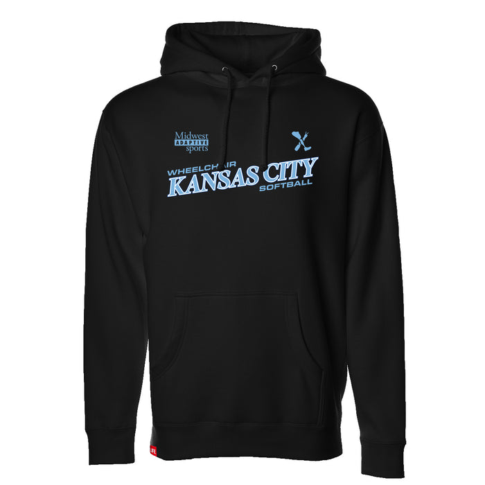 MAS Kansas City Wheelchair Softball Slant Black Hoodie on a white background