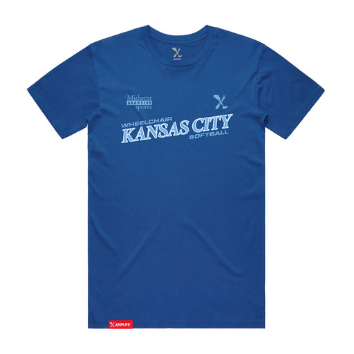 MAS Kansas City Wheelchair Softball Slant Bright Royal T-Shirt on a white background
