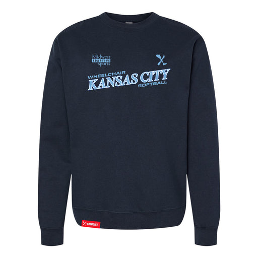 MAS Kansas City Wheelchair Softball Slant Classic Navy Crewneck Sweatshirt on a white background