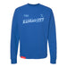 MAS Kansas City Wheelchair Softball Slant Royal Crewneck Sweatshirt on a white background