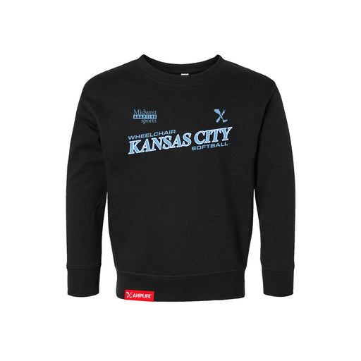 MAS Kansas City Wheelchair Softball Slant Toddler Black Crewneck Sweatshirt on a white background