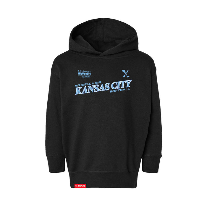 MAS Kansas City Wheelchair Softball Slant Toddler Black Hoodie on a white background