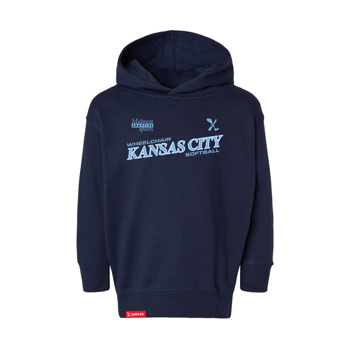 MAS Kansas City Wheelchair Softball Slant Toddler Navy Hoodie on a white background