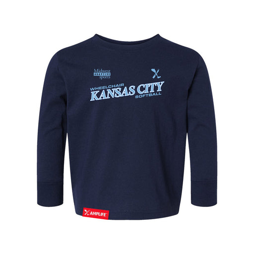 MAS Kansas City Wheelchair Softball Slant Toddler Navy Long Sleeve T-Shirt on a white background