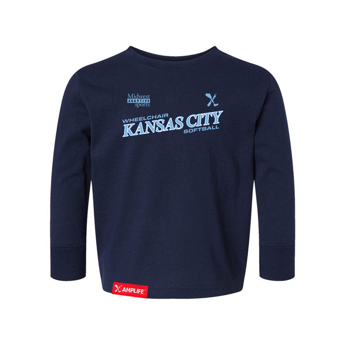 MAS Kansas City Wheelchair Softball Slant Toddler Navy Long Sleeve T-Shirt on a white background