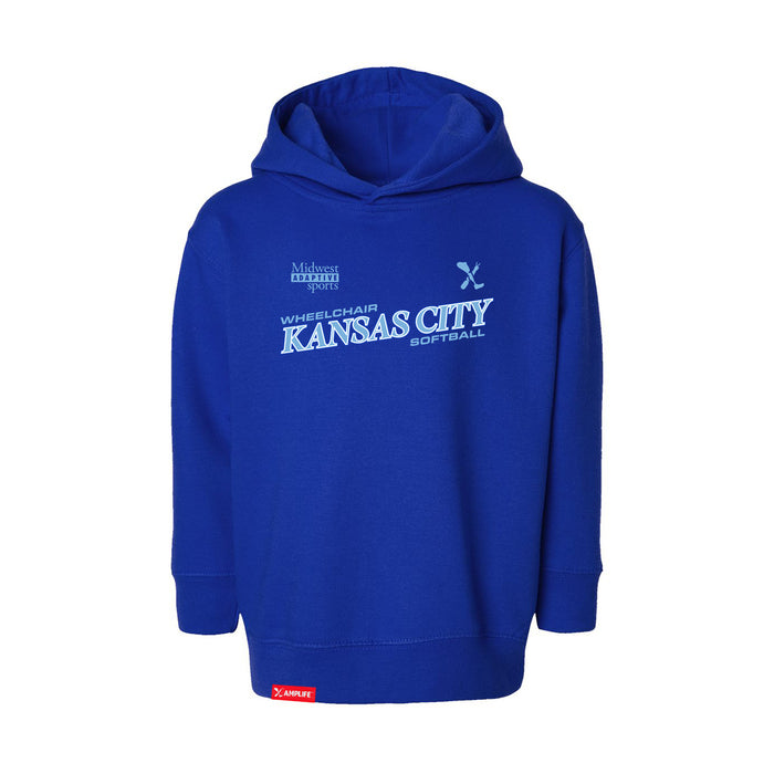 MAS Kansas City Wheelchair Softball Slant Toddler Royal Hoodie on a white background