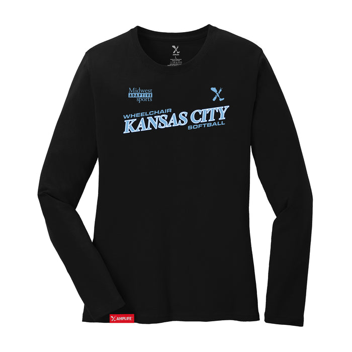 MAS Kansas City Wheelchair Softball Slant Women's Black Long Sleeve T-Shirt on a white background