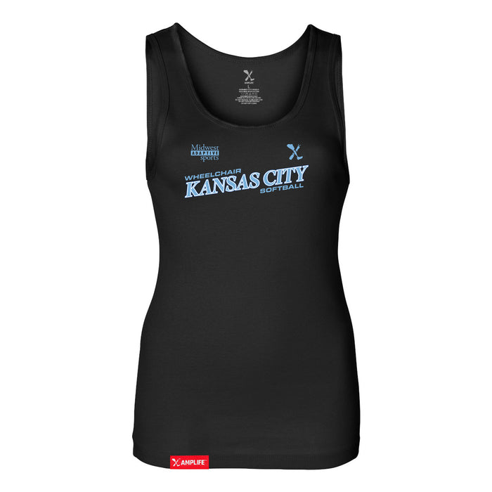 MAS Kansas City Wheelchair Softball Slant Women's Black Slim Micro Rib Tank Top on a white background