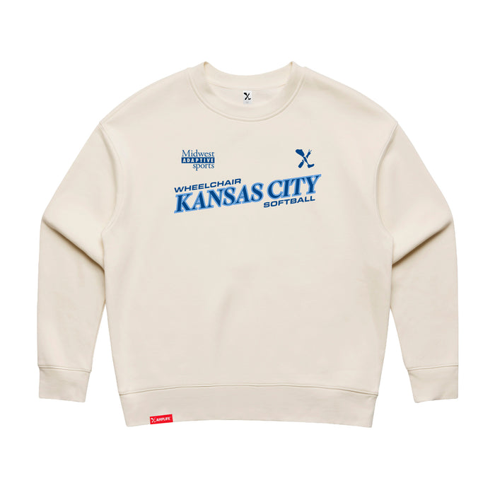 MAS Kansas City Wheelchair Softball Slant Women's Ecru Modern Crewneck Sweatshirt on a white background