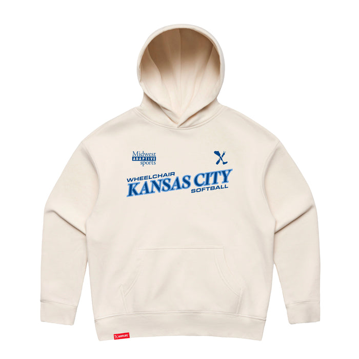 MAS Kansas City Wheelchair Softball Slant Women's Ecru Modern Hoodie on a white background