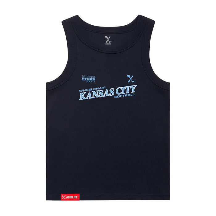 MAS Kansas City Wheelchair Softball Slant Women's Navy Organic Tank Top on a white background