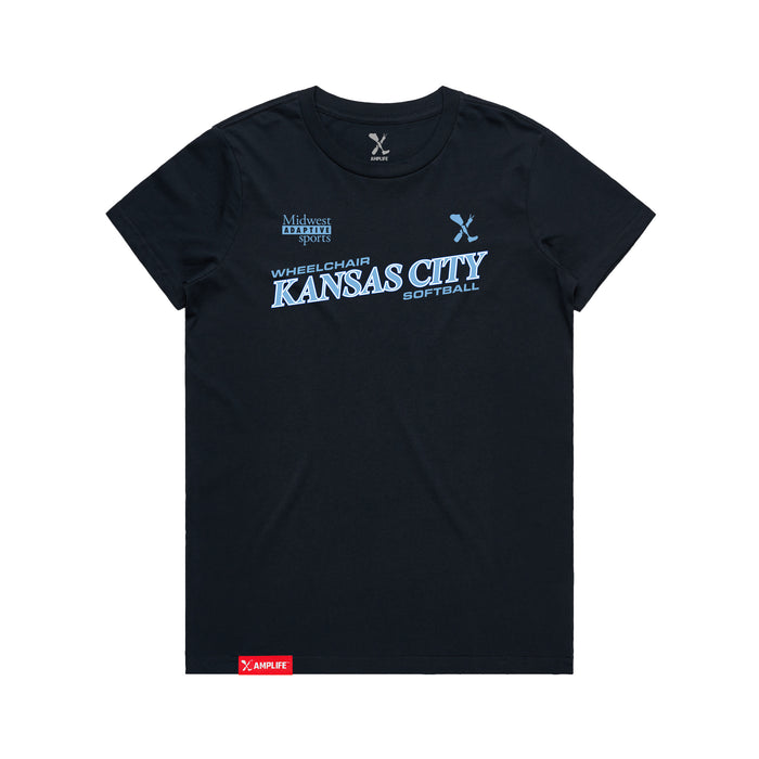 MAS Kansas City Wheelchair Softball Slant Women's Navy T-Shirt on a white background