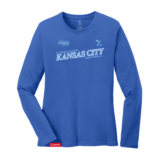 MAS Kansas City Wheelchair Softball Slant Women's Royal Long Sleeve T-Shirt on a white background