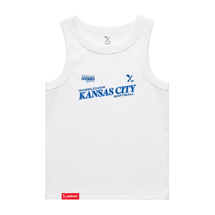 MAS Kansas City Wheelchair Softball Slant Women's White Organic Tank Top on a white background